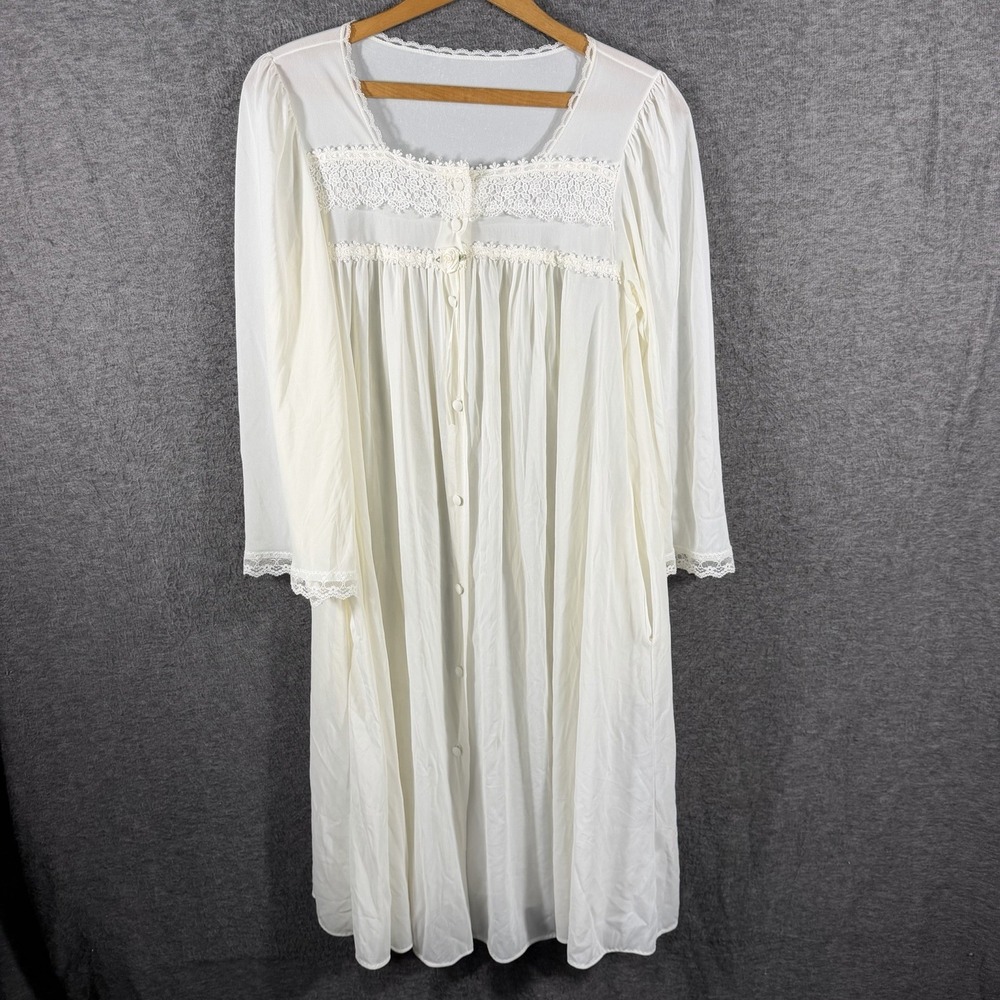 Miss Elaine Vintage Button Up Robe House Dress Pockets Dainty Coquette USA SZ S - Picture 2 of 10
